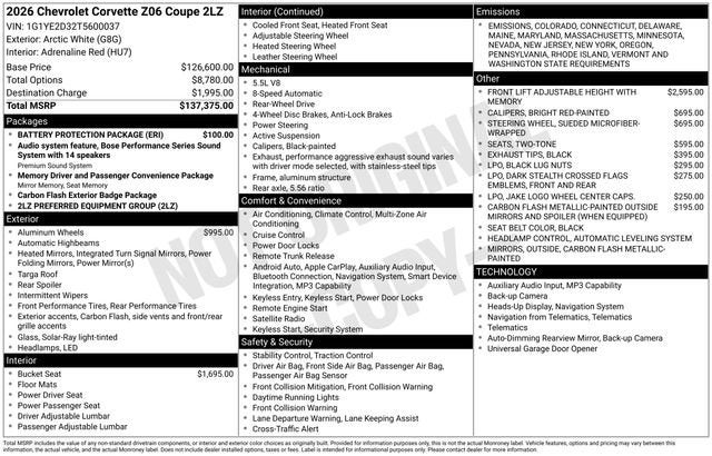 2026 Chevrolet Corvette Z06 2LZ