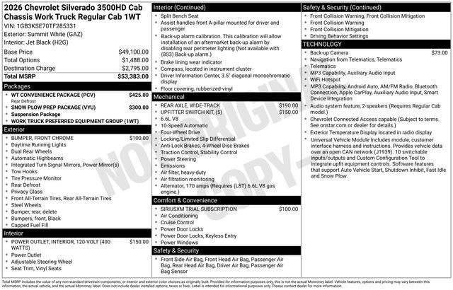 2026 Chevrolet Silverado 3500 HD Chassis Cab Work Truck
